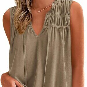 Womens Summer Tops Sleeveless V Neck Shirts Ruffle Loose Tank Top Smocked Work F